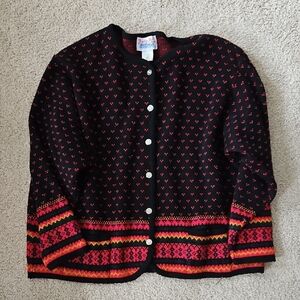 Tally Ho Black Cardigan with Red, Pink and Orange Trim